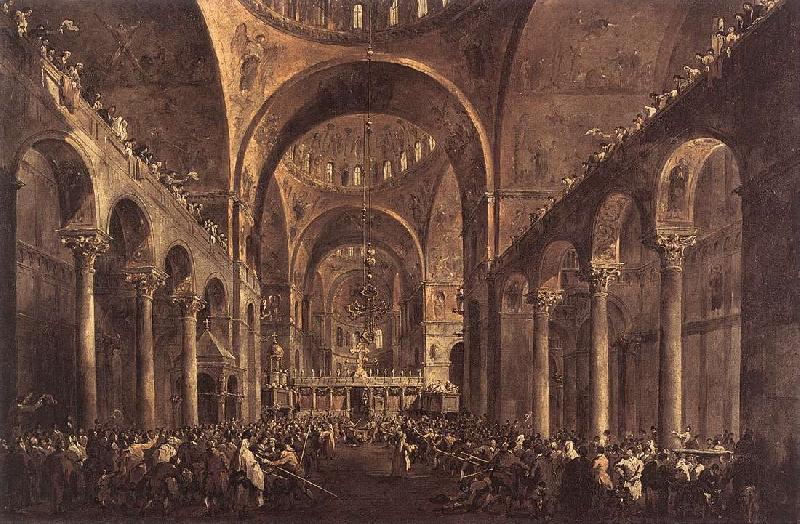 GUARDI, Francesco Doge Alvise IV Mocenigo Appears to the People in St Mark s Basilica in 1763 Sweden oil painting art